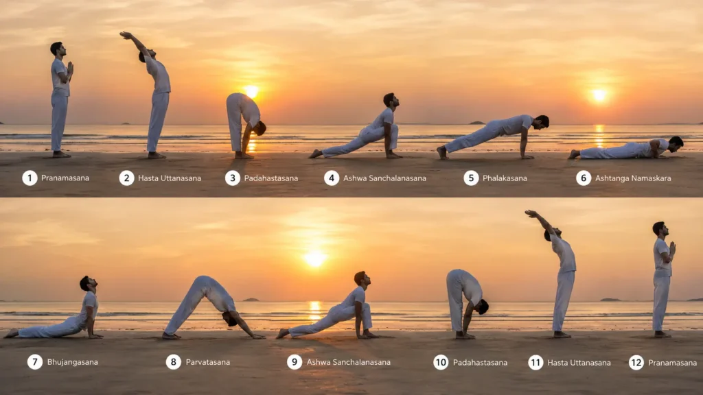 Surya Namaskar kaise kare– 12 Steps, Mantra और जीवन बदलने वाले फायदे 1 Surya Namaskar kaise Kare 12 steps